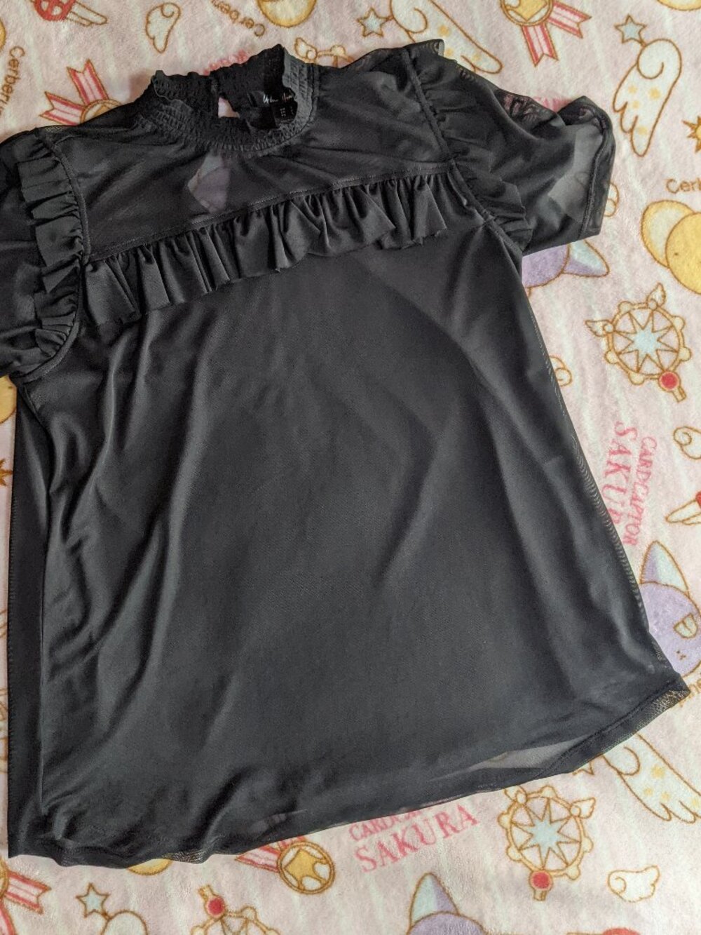 Short-sleeve ruffle accent blouse